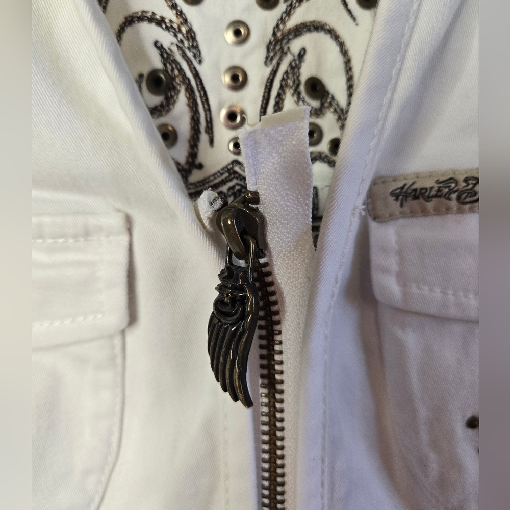 Harley-Davidson White Lace-Up Corset Vest Size Medium – Embroidered Eagle Logo - Picture 3 of 9